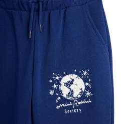 Mini Rodini Society Embroidered Sweatpants in Blue by Mini Rodini