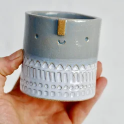 Mini Succulent Pot in Blue-Grey / White Stamped by Atelier Stella