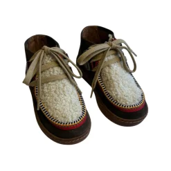 Mocassin Lace Up Shoes in Brown Suede / Shearling by PèPè