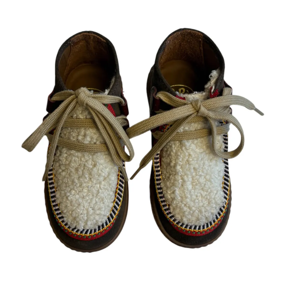 Mocassin Lace Up Shoes in Brown Suede / Shearling by PèPè