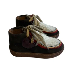 Mocassin Lace Up Shoes in Brown Suede / Shearling by PèPè