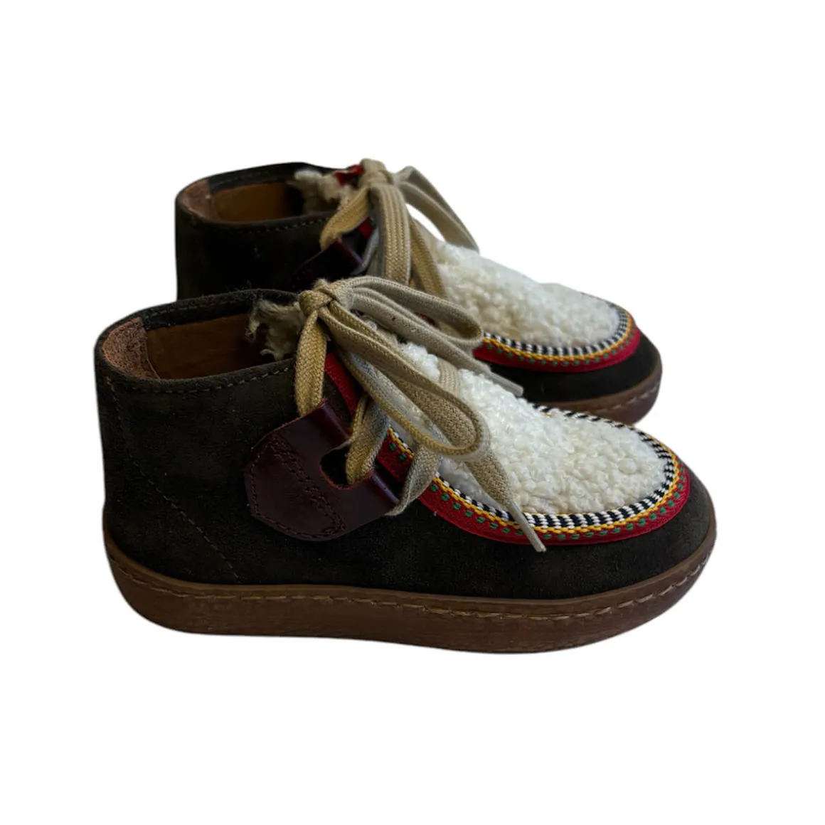 Mocassin Lace Up Shoes in Brown Suede / Shearling by PèPè
