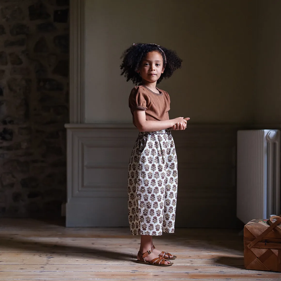 Molly Trousers in Jaipur Floral Tea Rose by Little Cotton Clothes