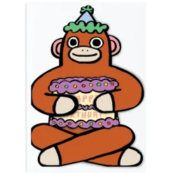 Monkey With Mini Card Die Cut Birthday Greetings Card by Alice Bowsher for Wrap