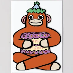Monkey With Mini Card Die Cut Birthday Greetings Card by Alice Bowsher for Wrap