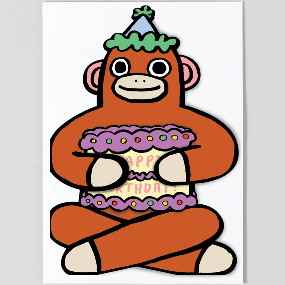 Monkey With Mini Card Die Cut Birthday Greetings Card by Alice Bowsher for Wrap