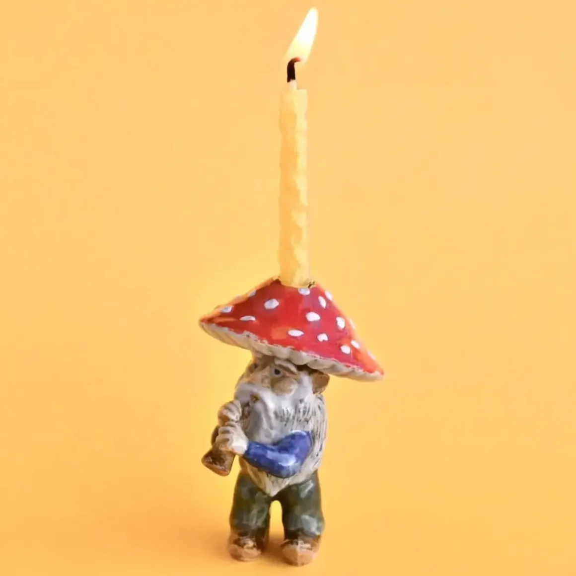 Mushroom Gnome Ceramic Cake Topper by Camp Hollow