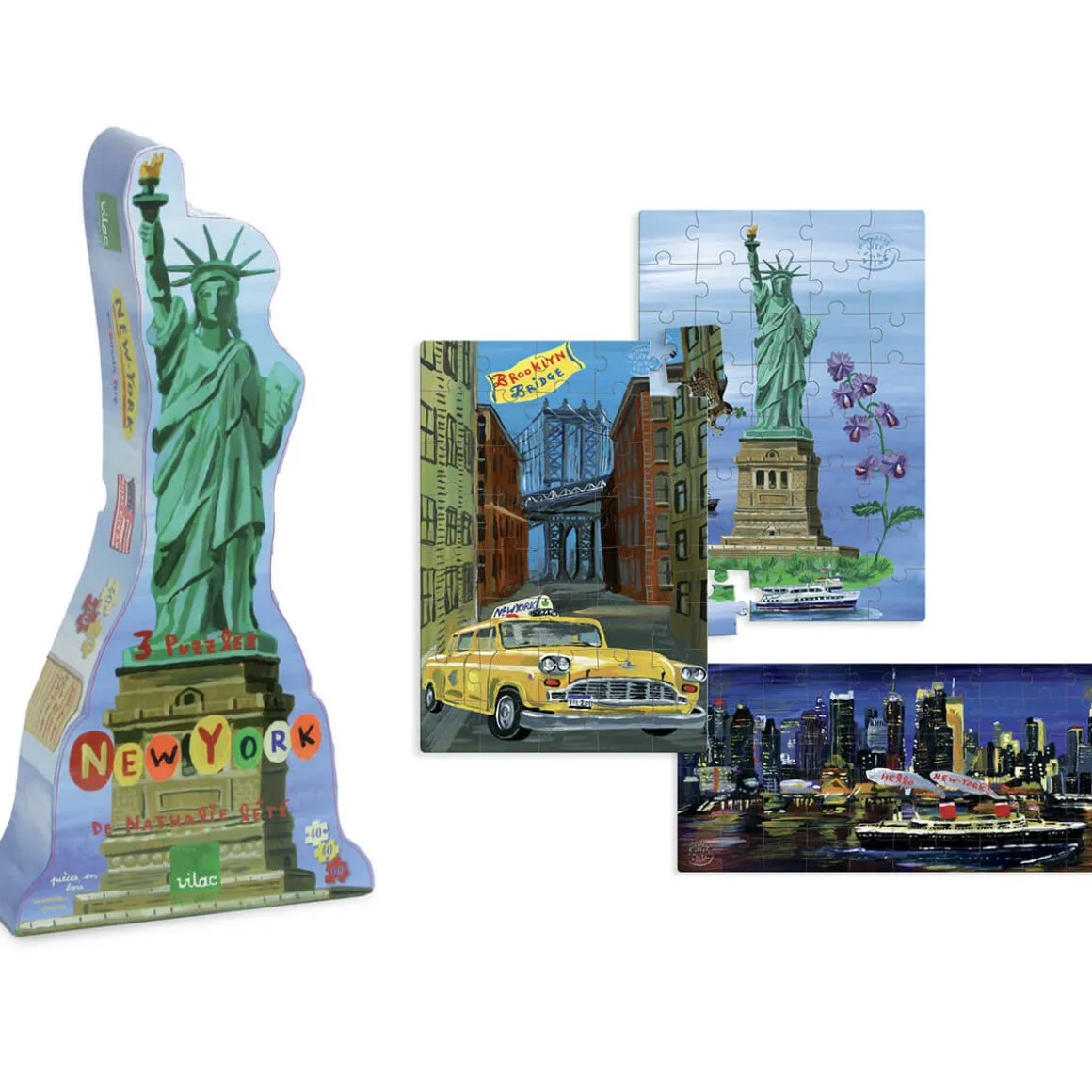 Nathalie Lété New York Wooden Jigsaw Puzzle Set of 3 by Vilac