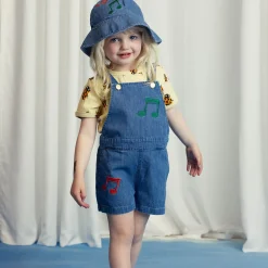 Note Embroidered Lightweight Denim Dungarees by Mini Rodini