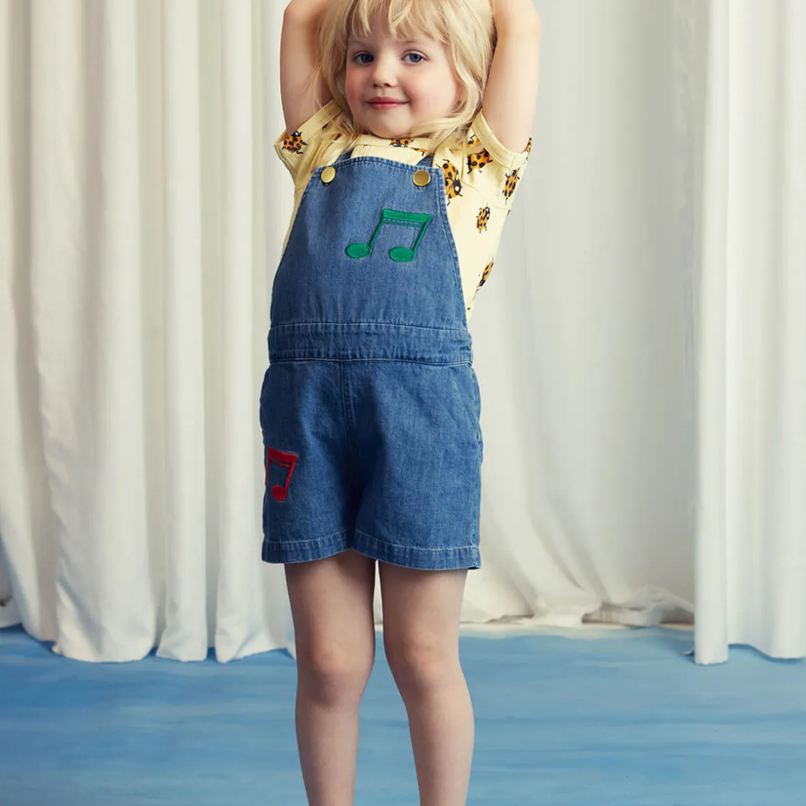 Note Embroidered Lightweight Denim Dungarees by Mini Rodini