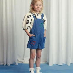 Note Embroidered Lightweight Denim Dungarees by Mini Rodini