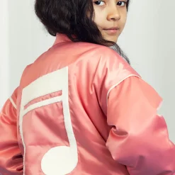 Note Embroidered Satin Baseball Jacket by Mini Rodini