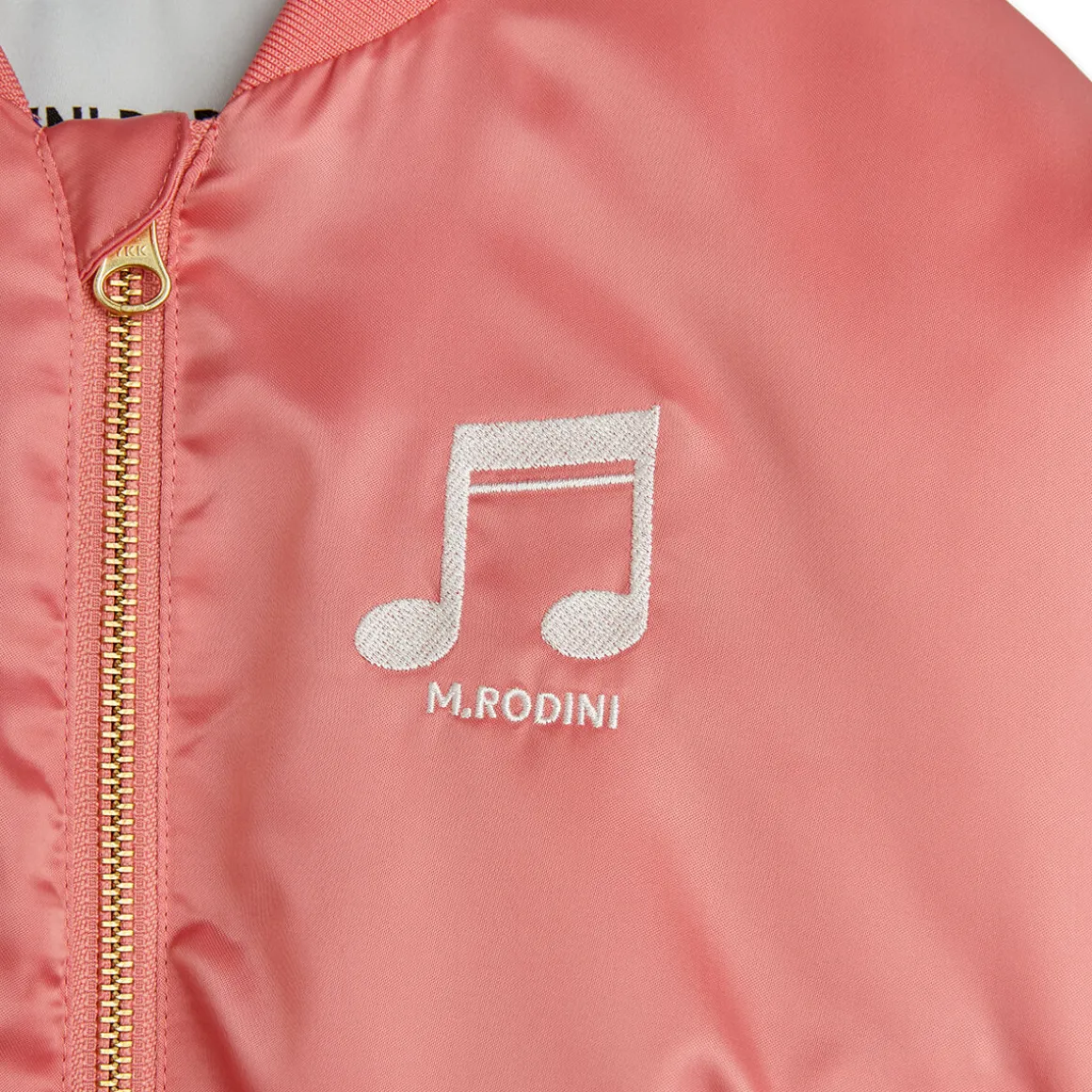 Note Embroidered Satin Baseball Jacket by Mini Rodini