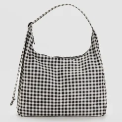 Nylon Shoulder Bag in Black And White Gingham by Baggu