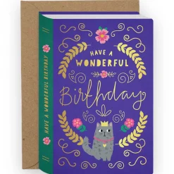 Ornate Book Cat Birthday Greetings Card by Mifkins