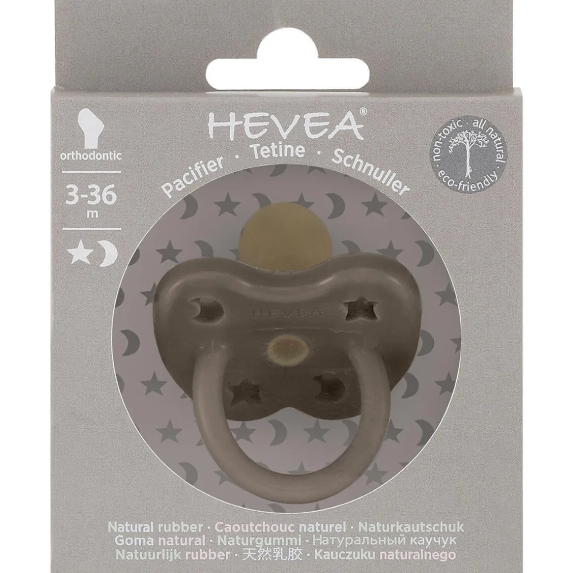 Orthodontic Natural Coloured Rubber Pacifier in Shitake Grey by Hevea