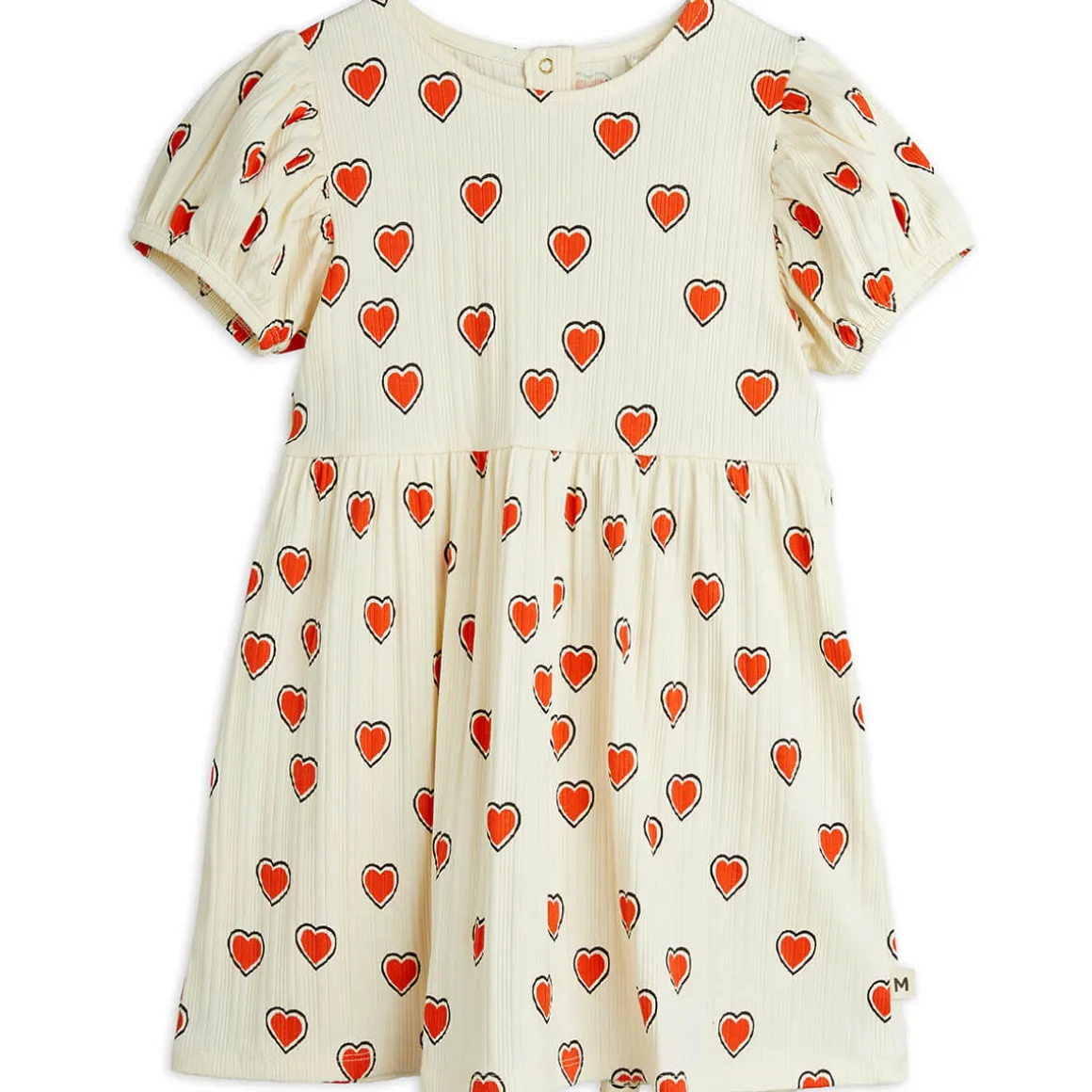 Outlined Hearts AOP Dress in Off White by Mini Rodini