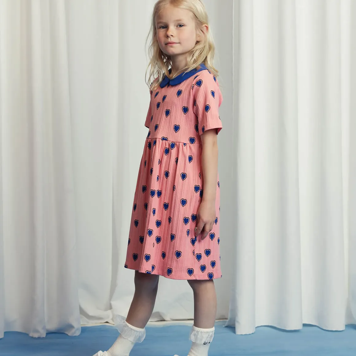 Outlined Hearts Short Sleeve Dress in Pink by Mini Rodini