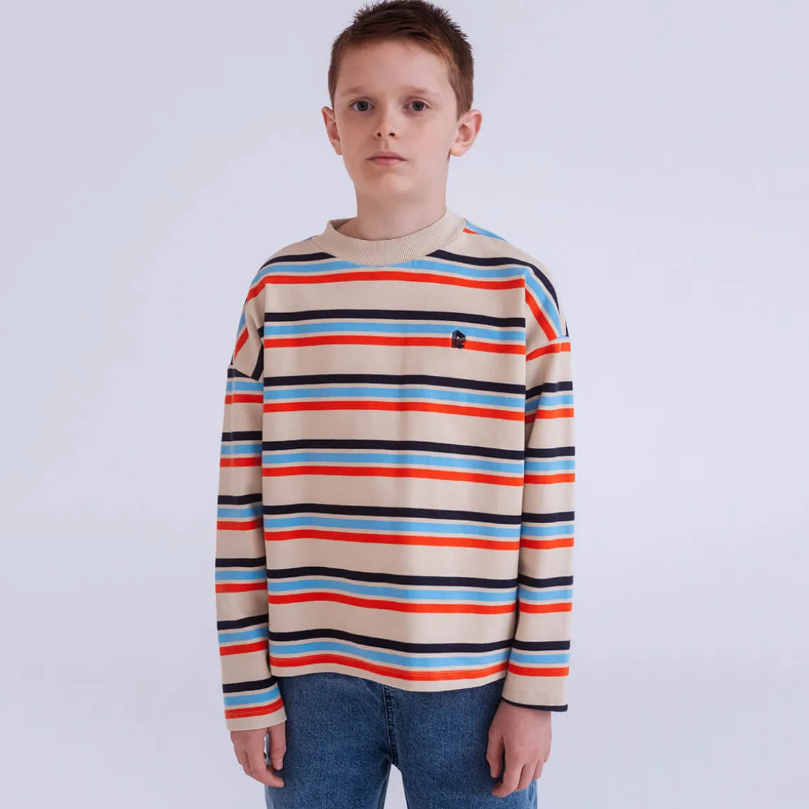Oversized Boxy Sweater in Multi Creme Brulee Stripe by Repose AMS