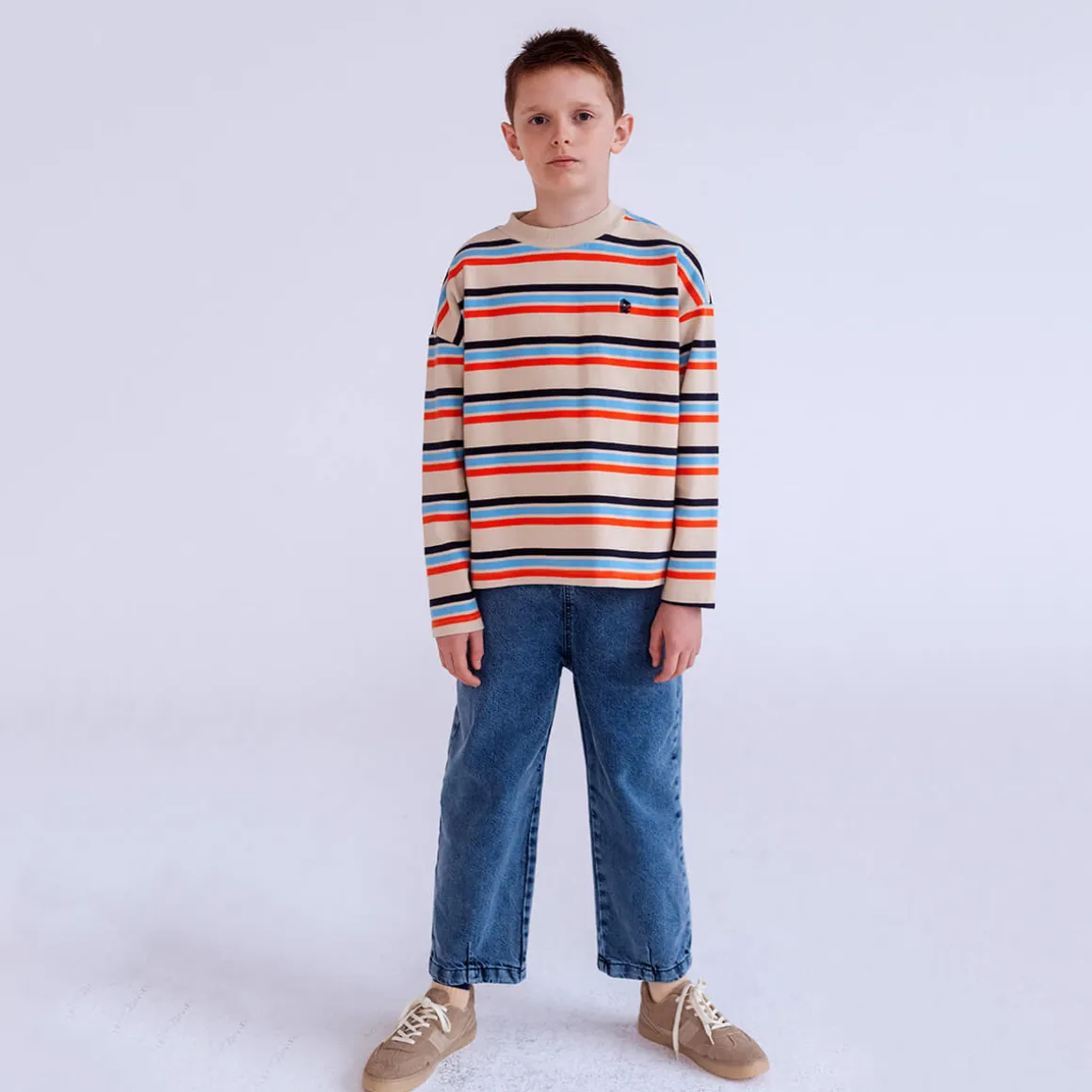 Oversized Boxy Sweater in Multi Creme Brulee Stripe by Repose AMS