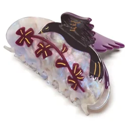 Oxalis Purple Clovers & Black Bird Hair Claw by Winona Irene