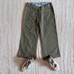 Pants in Khaki Green Broderie Anglaise by Bonjour - Last Ones In Stock - 6-12 Years
