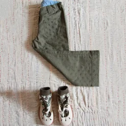 Pants in Khaki Green Broderie Anglaise by Bonjour - Last Ones In Stock - 6-12 Years