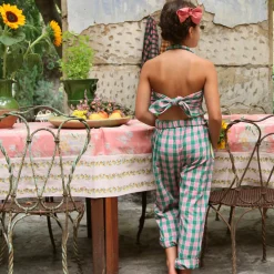 Pants in Pink & Green Honeycomb Check by Bonjour