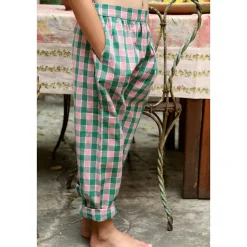 Pants in Pink & Green Honeycomb Check by Bonjour