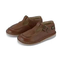 Parker Velcro T-Bar Shoes in Burnished Tan Leather by Young Soles
