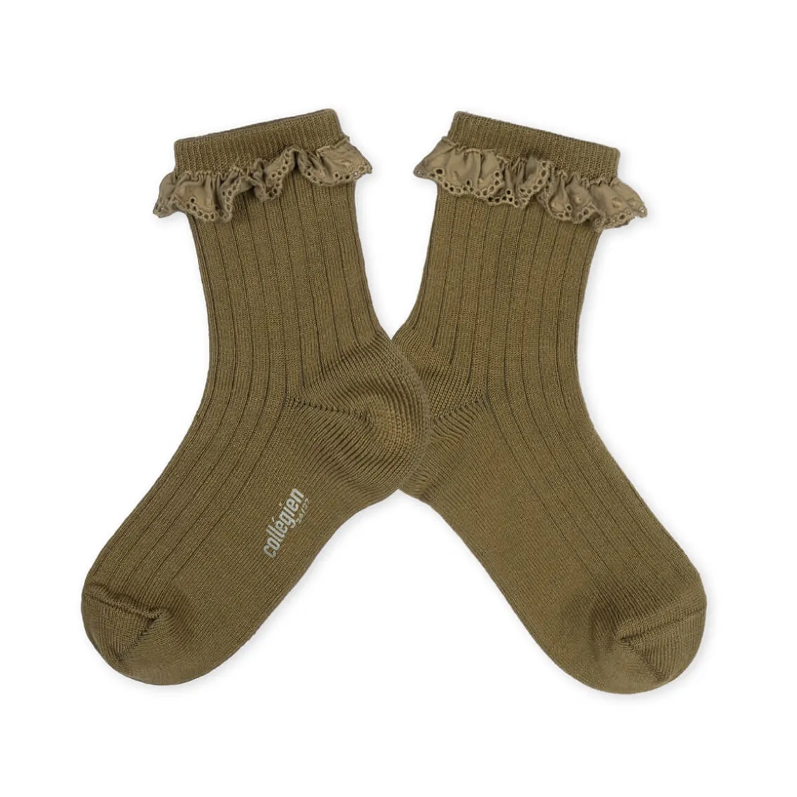 Pauline Lightweight Ribbed Ankle Socks in Olive Du Luberon by Collegien