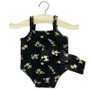 Petite Fleurs Sleeveless Bodysuit and Headband Outfit (34cm Doll) in Black by Minikane
