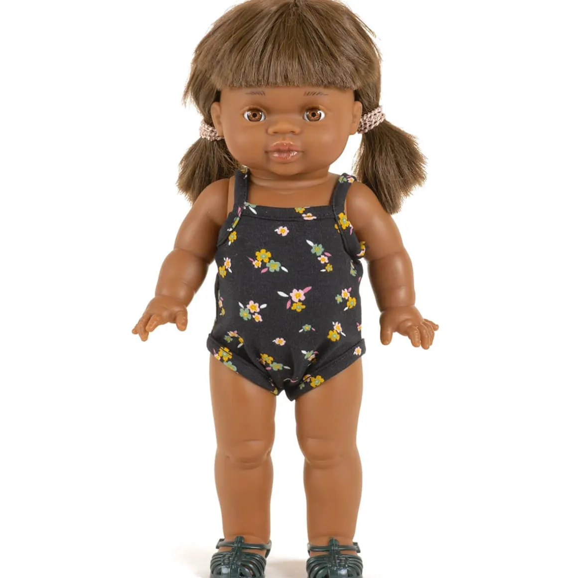 Petite Fleurs Sleeveless Bodysuit and Headband Outfit (34cm Doll) in Black by Minikane