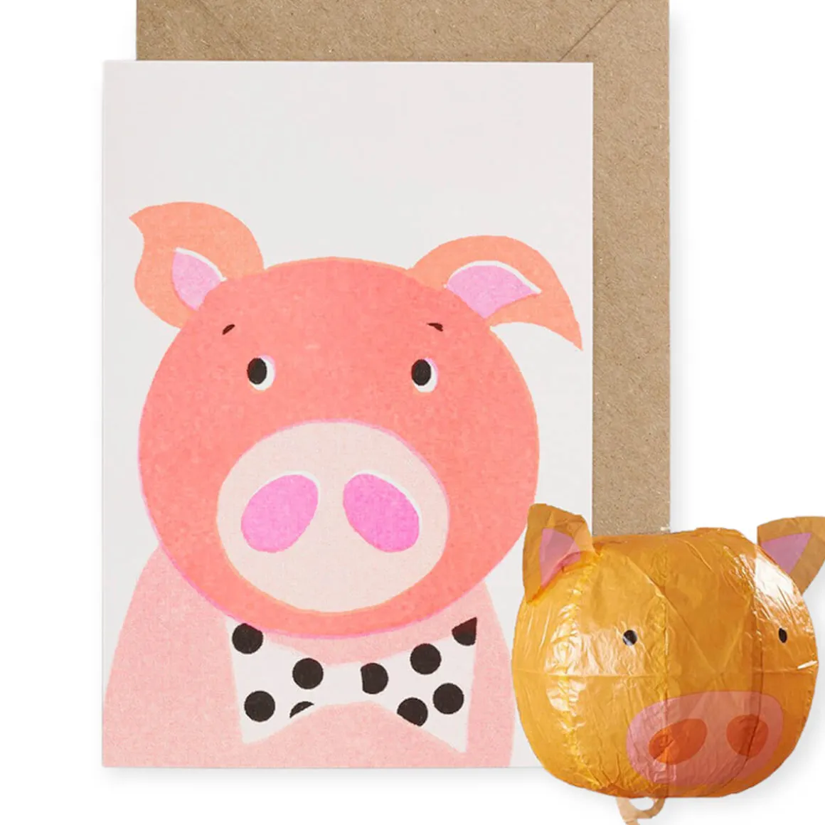 Pig Japanese Paper Balloon Greetings Card by Petra Boase