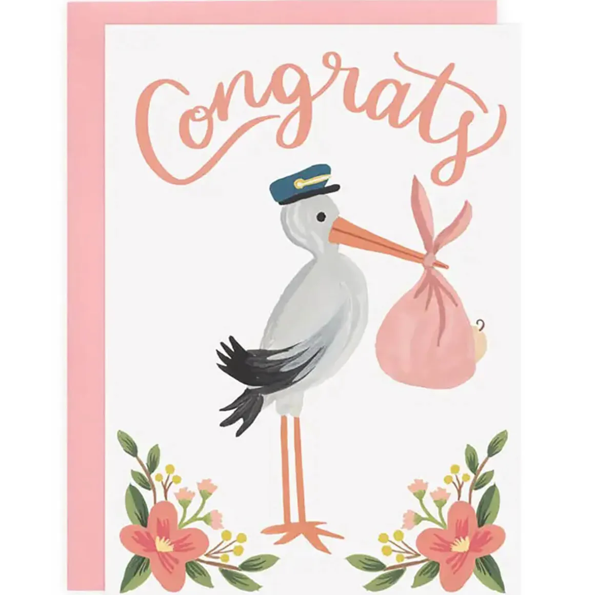 Pink Stork Baby Greetings Card by LoveLight Paper