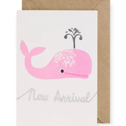 Pink Whale New Baby Greetings Card by Petra Boase