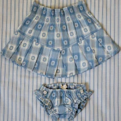 Pleated Skirt and Panty Set in Blue Jacquard Flower Check by Bonjour
