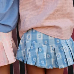 Pleated Skirt and Panty Set in Blue Jacquard Flower Check by Bonjour