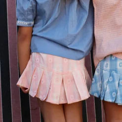 Pleated Skirt and Panty Set in Pink Jacquard Flower Check by Bonjour