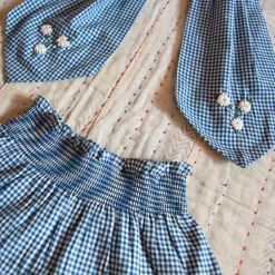 Pleated Skirt With Tie Scarf in Blue Vichy Check by Bonjour