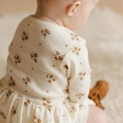 Pointelle Skirted Bodysuit in Autumn Flora by Quincy Mae - Last Ones In Stock - 3-12 Months
