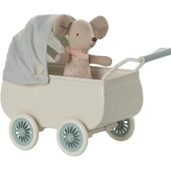 Pram With Baby Mouse in Mint by Maileg