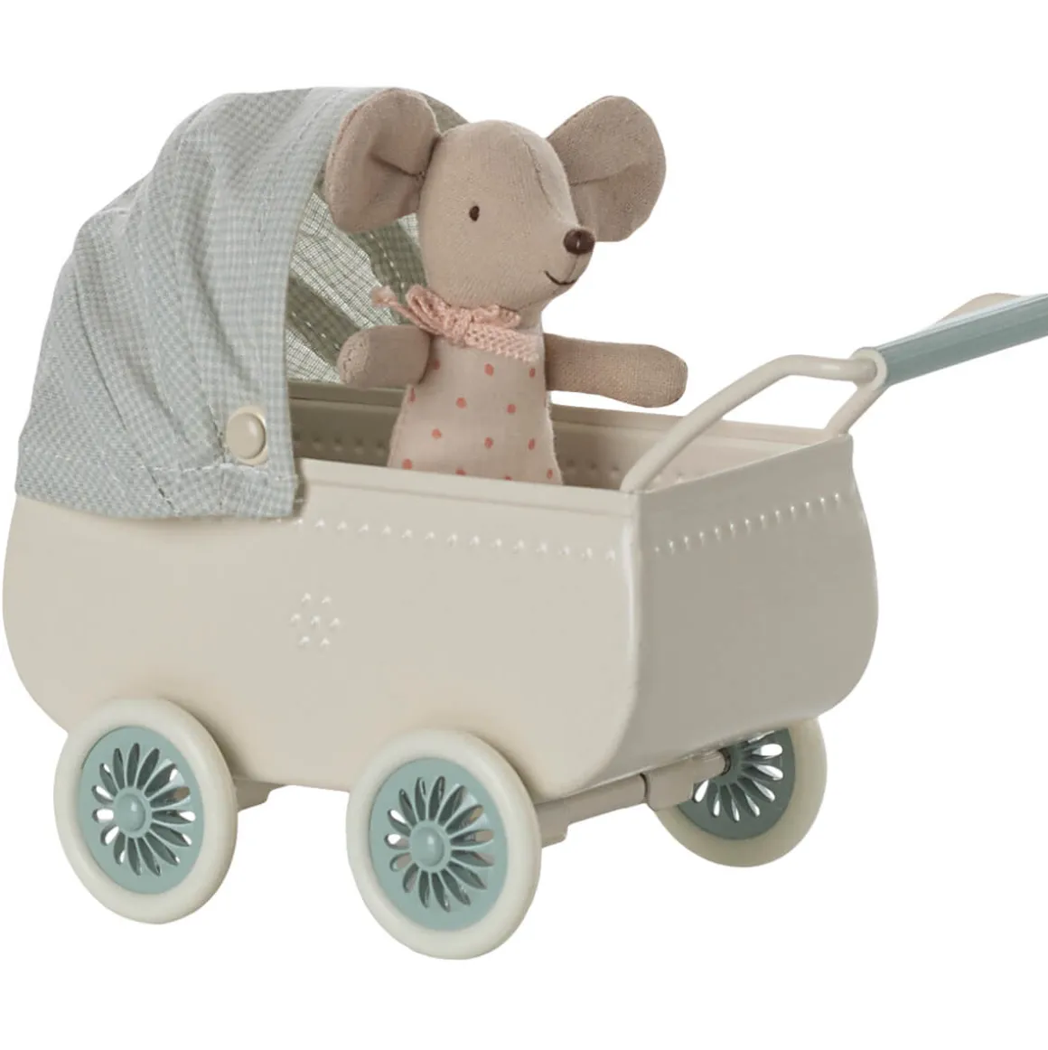 Pram With Baby Mouse in Mint by Maileg