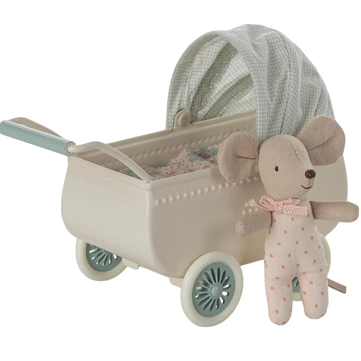 Pram With Baby Mouse in Mint by Maileg