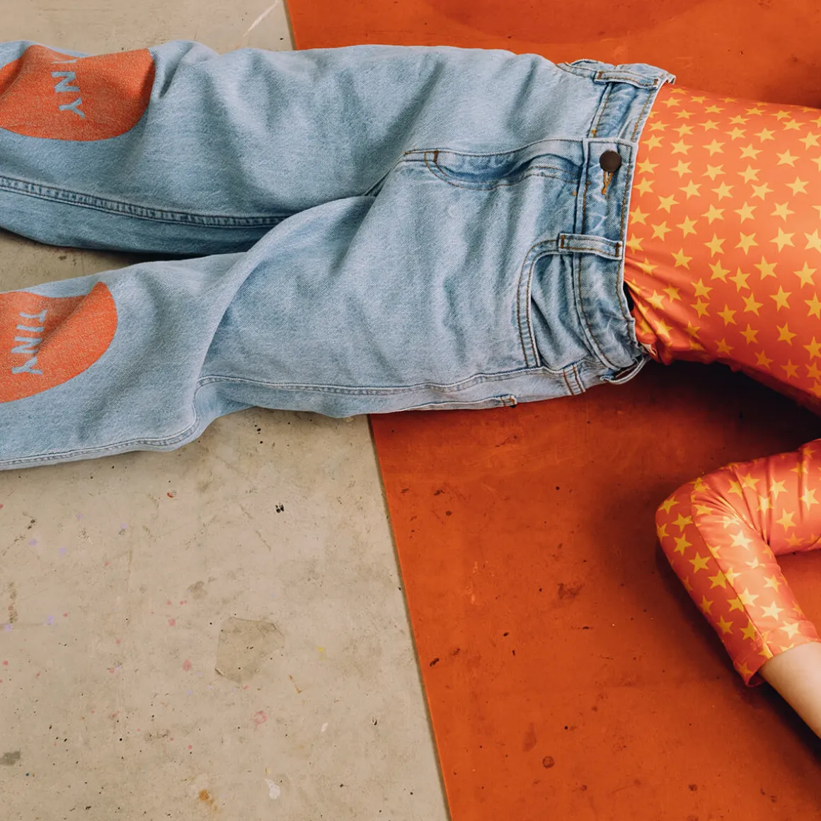 Printed Jeans in Medium Wash Denim by Tinycottons