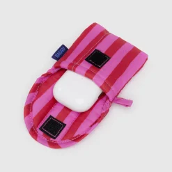 Puffy Earbuds Case in Pink and Red Painted Stripe by Baggu