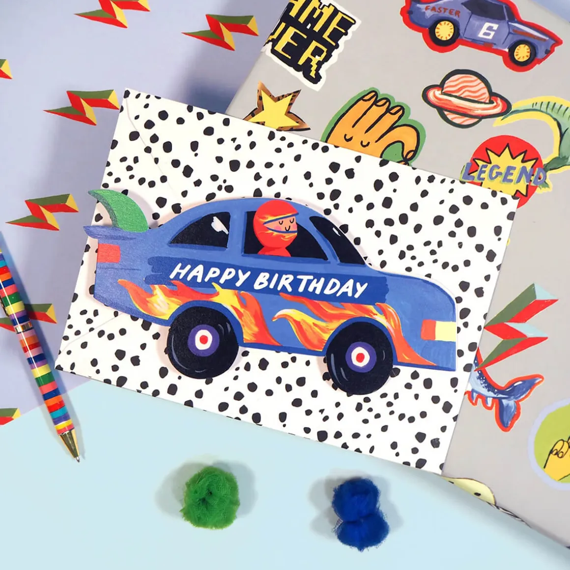 Racing Car Shaped Greetings Card by Eleanor Bowmer