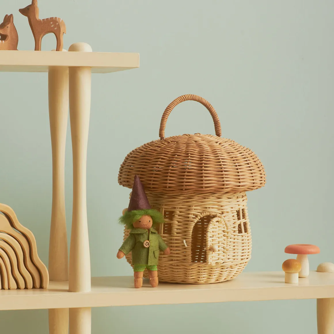 Rattan Mushroom Basket in Natural by Olli Ella