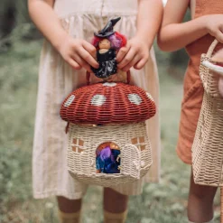 Rattan Mushroom Basket in Red by Olli Ella