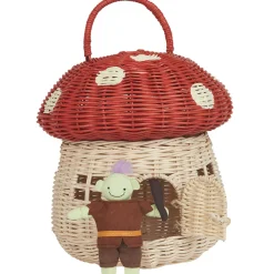 Rattan Mushroom Basket in Red by Olli Ella